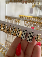 Load image into Gallery viewer, Black and White Checkered Clasp Earrings
