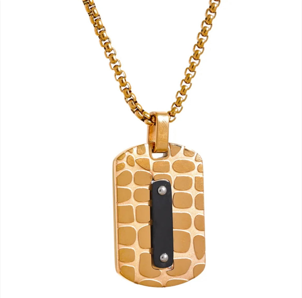 Black and Gold Dog Tag Necklace