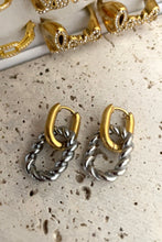 Load image into Gallery viewer, Two Toned Textured Link Hoops
