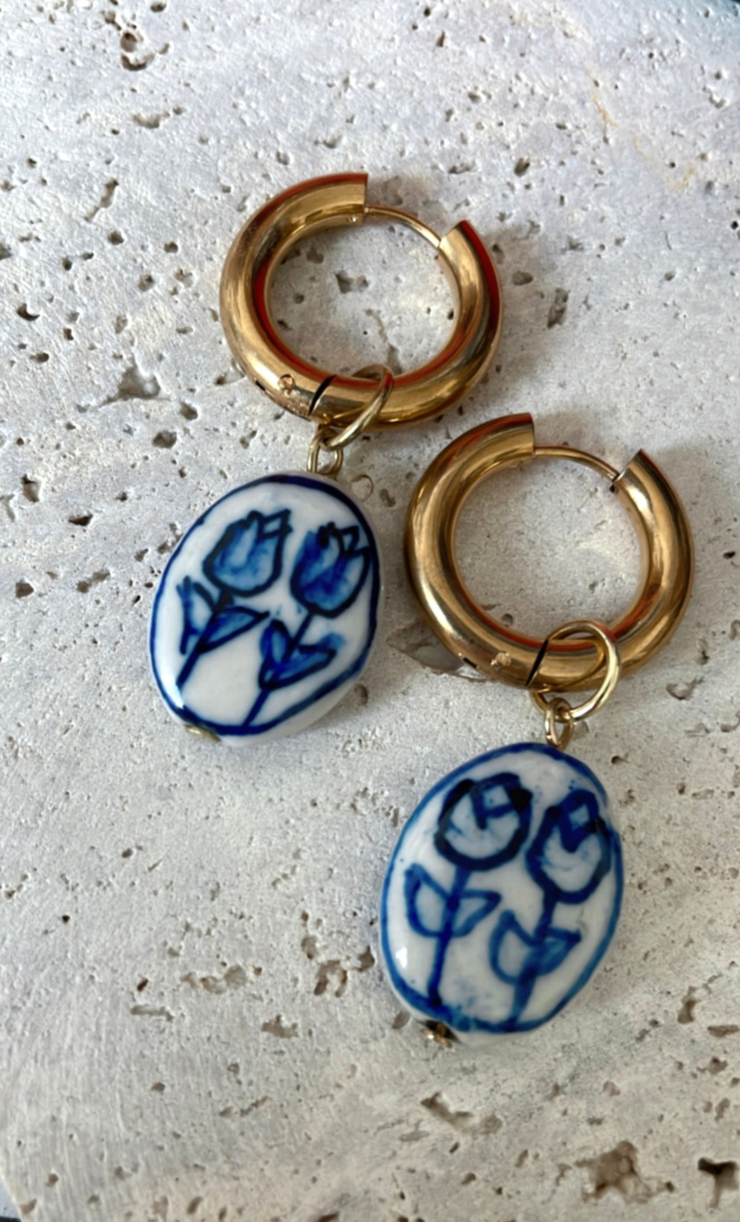 Blue Painted Tulip Earrings