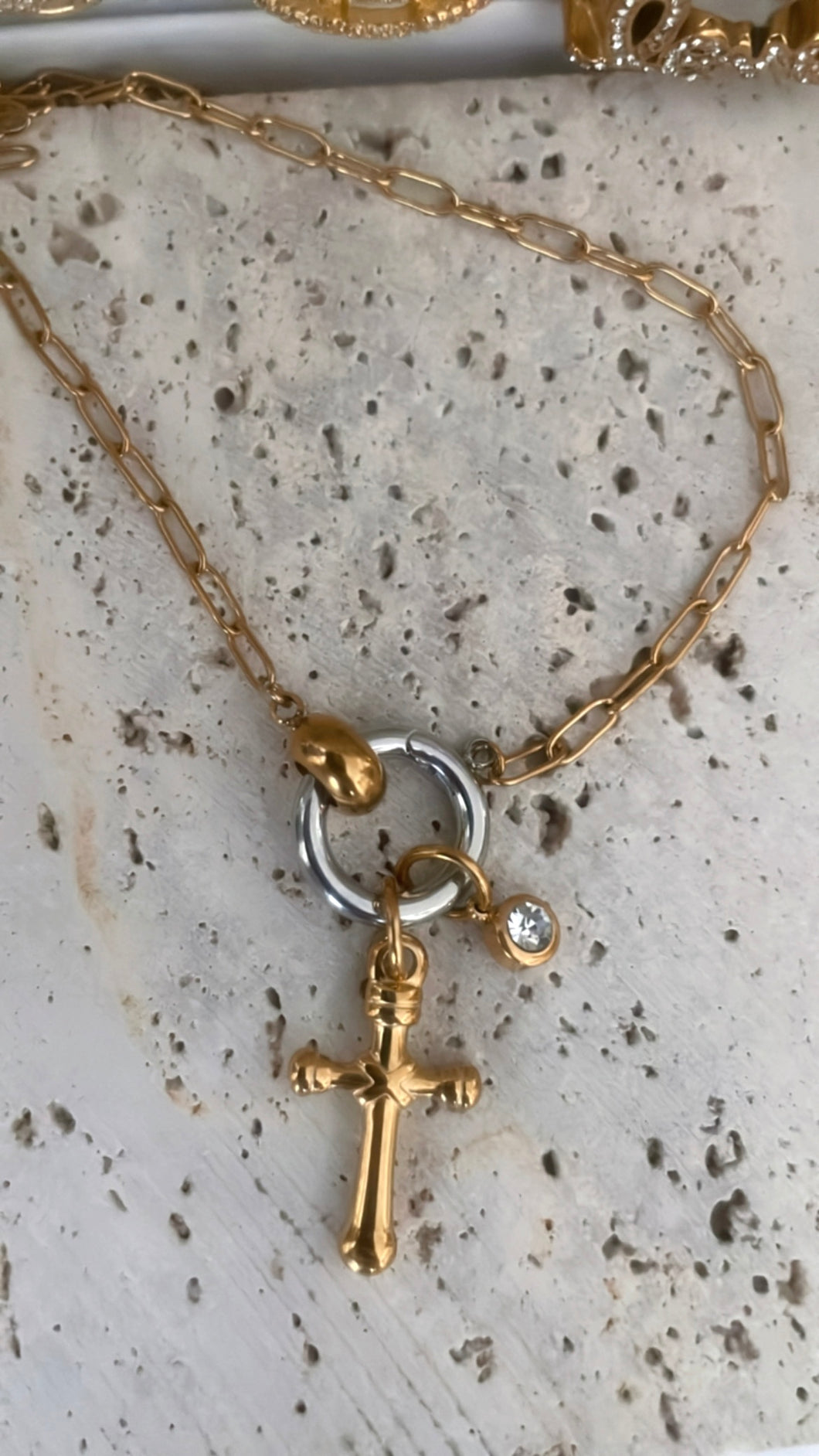 Two Toned Cross Charm Necklace
