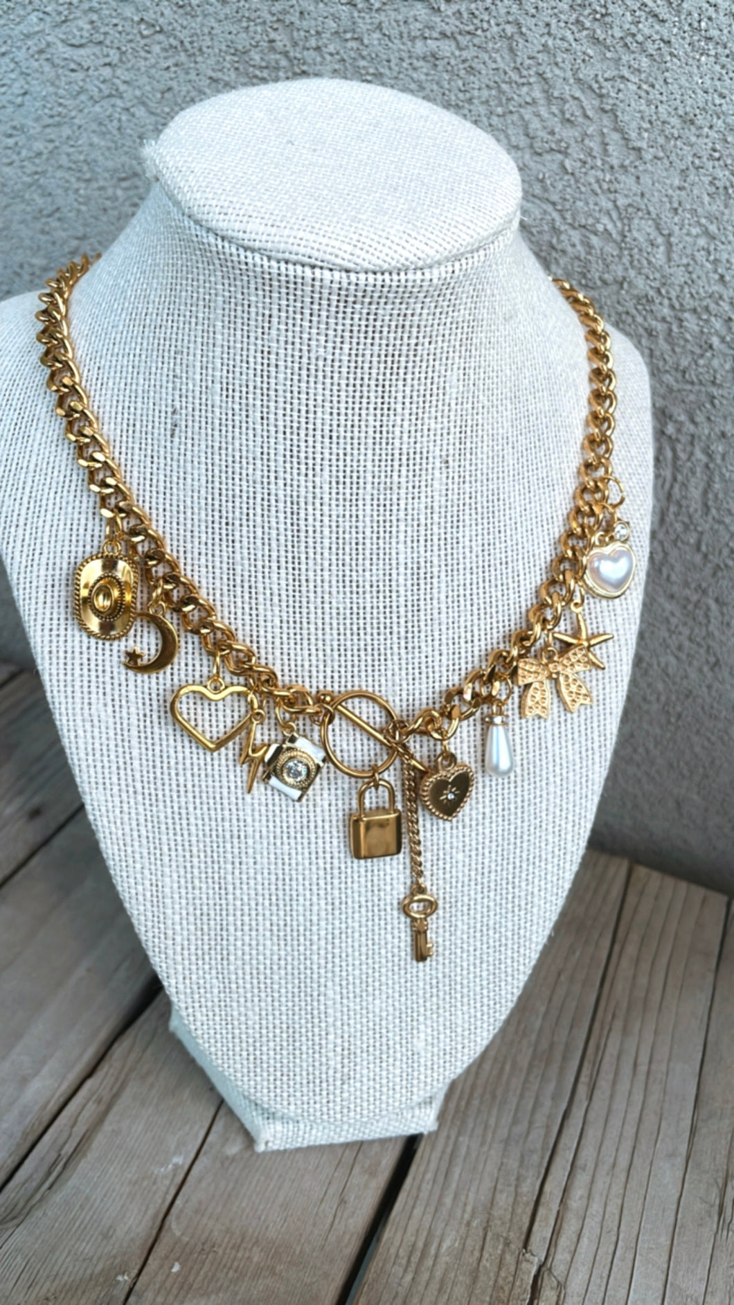 Classic Gold Toggle Charm Necklace