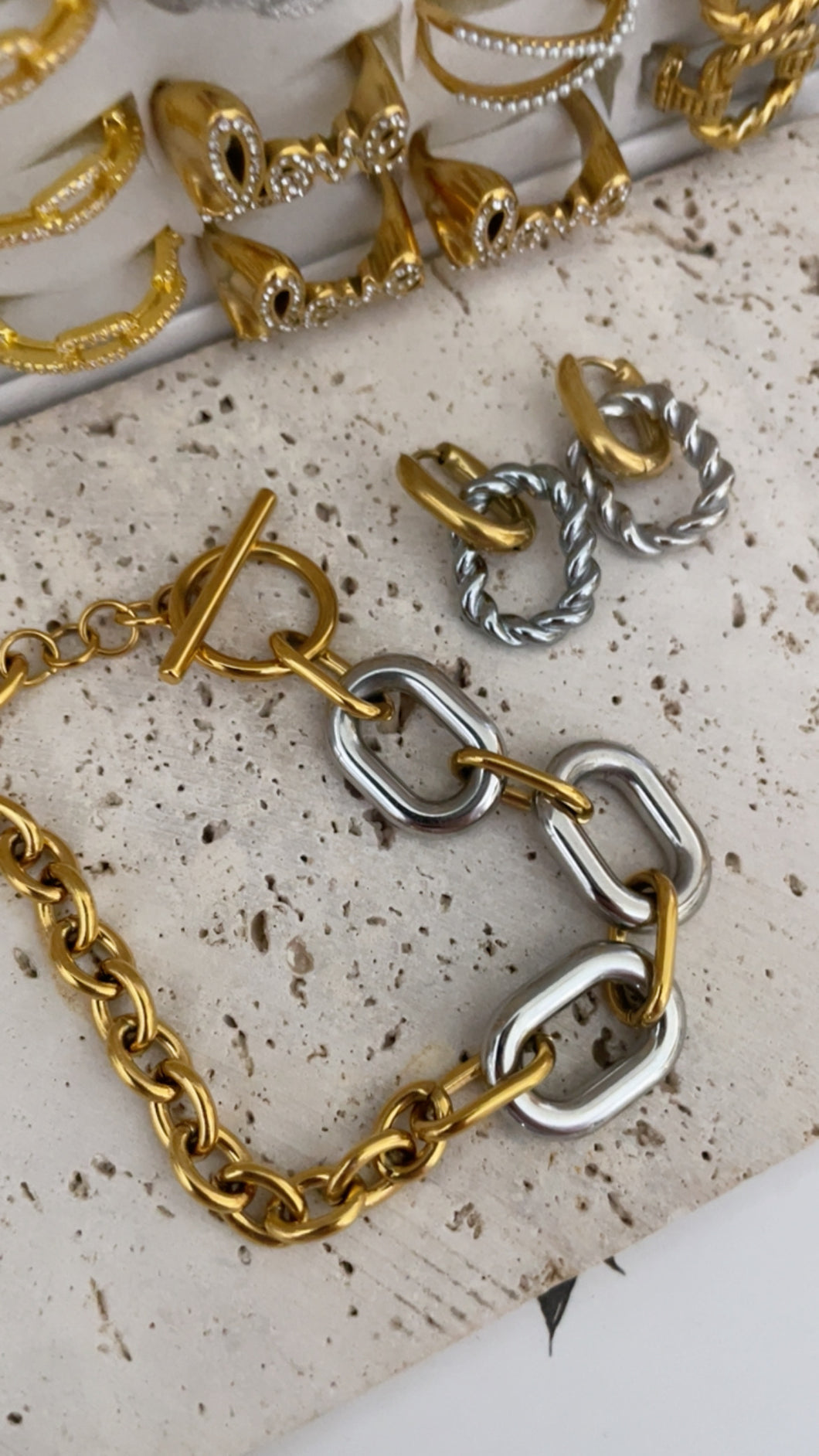 Two Toned Textured Link Hoops