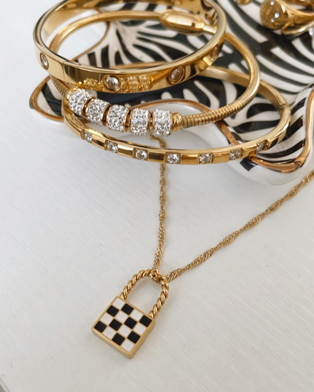 Checkered Lock Necklace