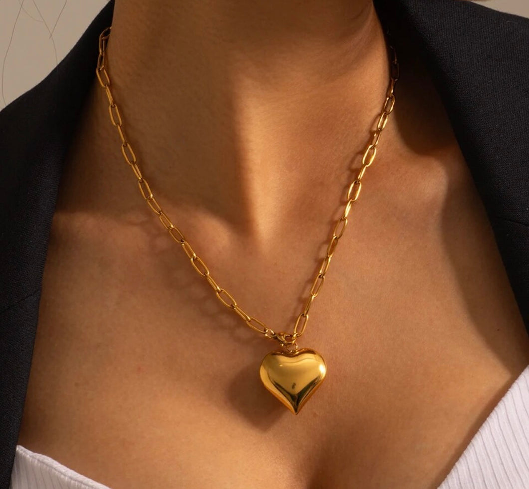 Gold Heart Paperclip Necklace