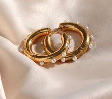 Load image into Gallery viewer, Pearl Gold Hoops
