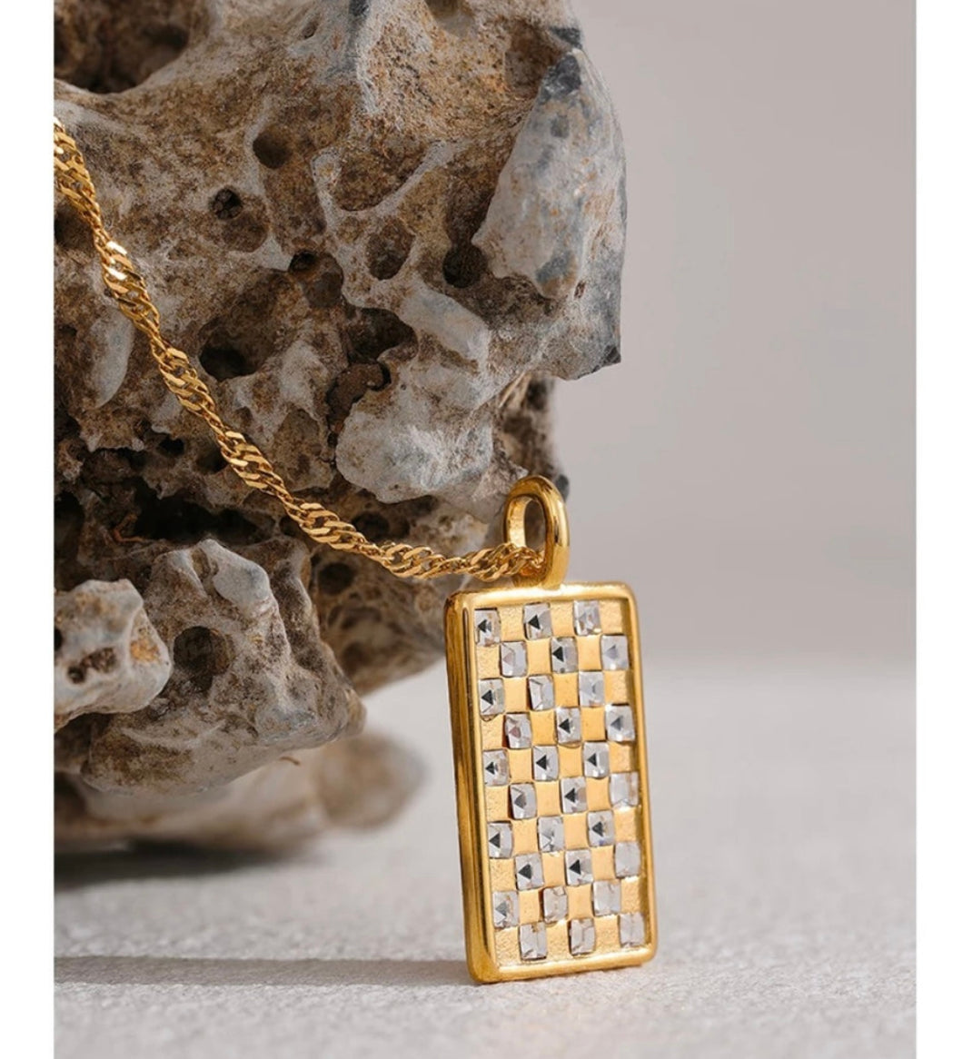 Boho Diamond Checkered Necklace