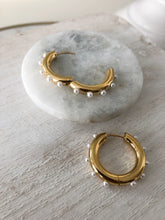 Load image into Gallery viewer, Pearl Gold Hoops
